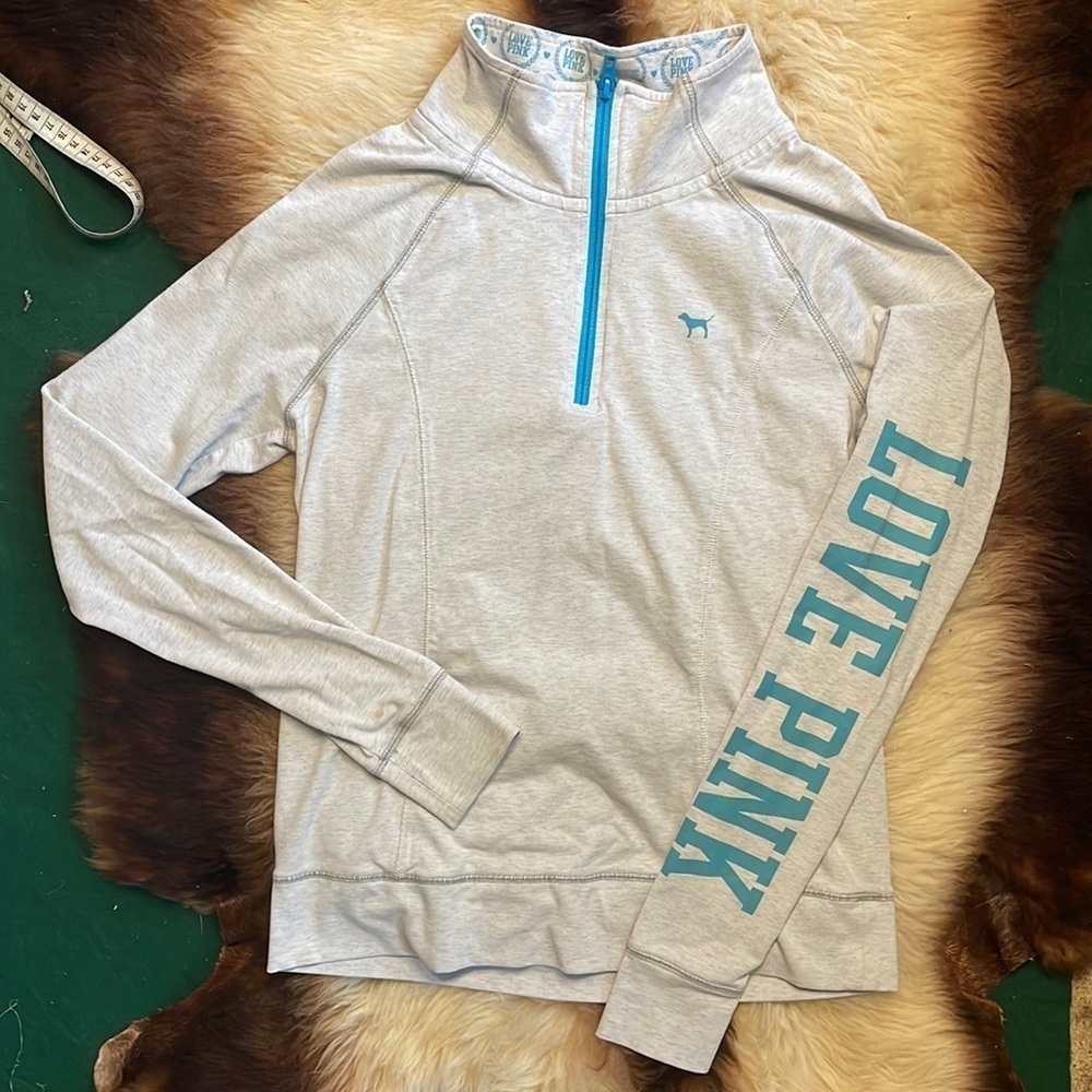 PINK Victoria’s Secret Play Pink Gray and Blue‎ Quarter Zip